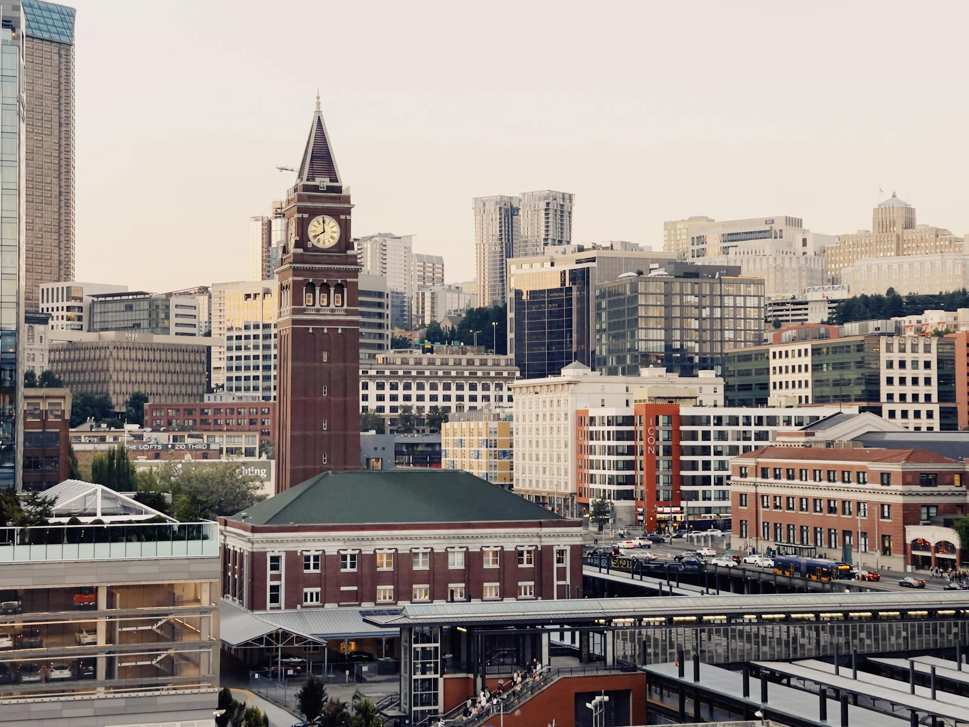 View of the King Street Station in Seattle, Washington, USA