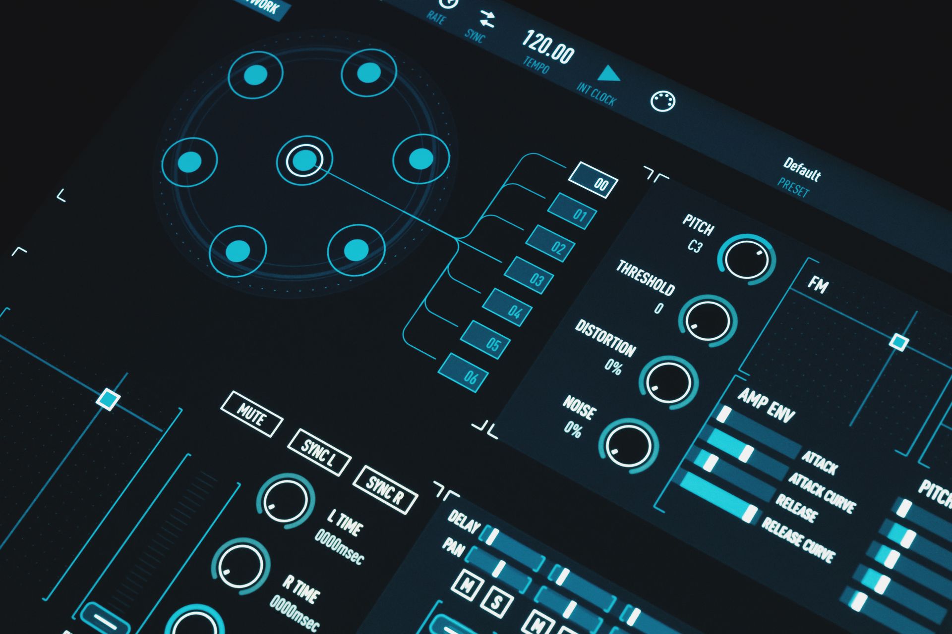 Abstract dark-theme user interface design