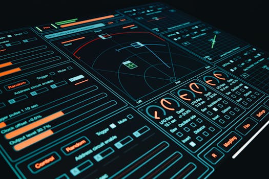 Dynamic digital interface showcasing technology with interactive design elements and controls.