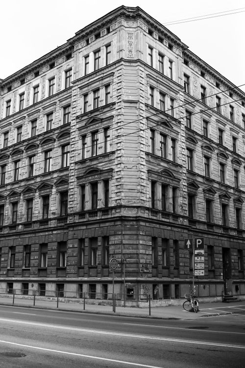 Free Monochrome view of historic architectural building in Riga, Latvia's old town. Stock Photo
