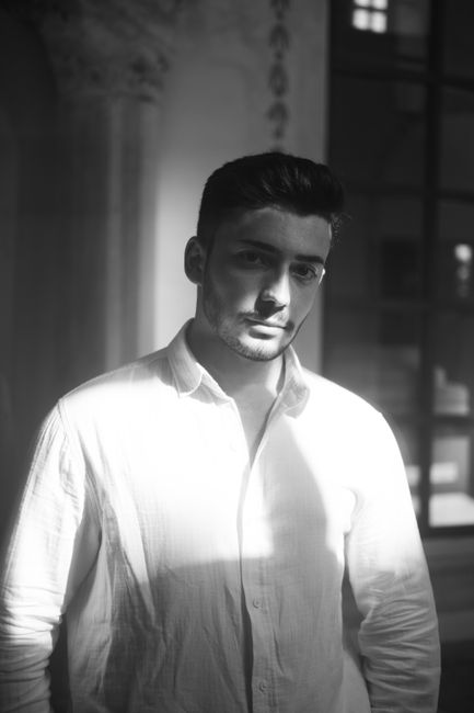 Moody black and white portrait of a man in Istanbul, Turkey.