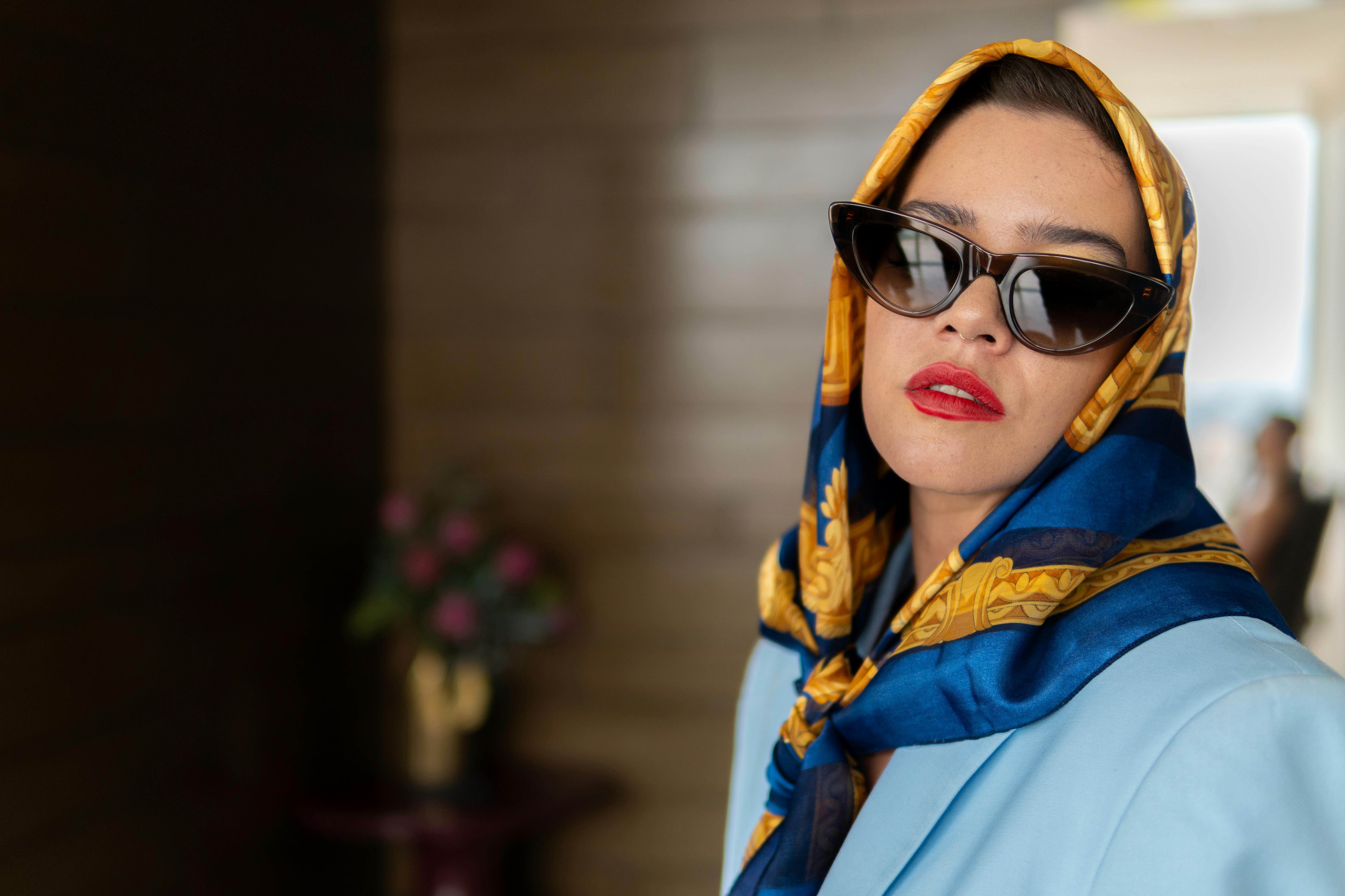 woman in sunglasses and handkerchief