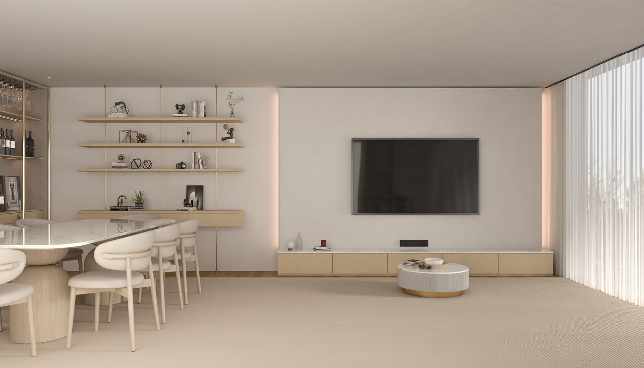Custom TV Storage Cabinet with display shelves drawers and hidden cable zone