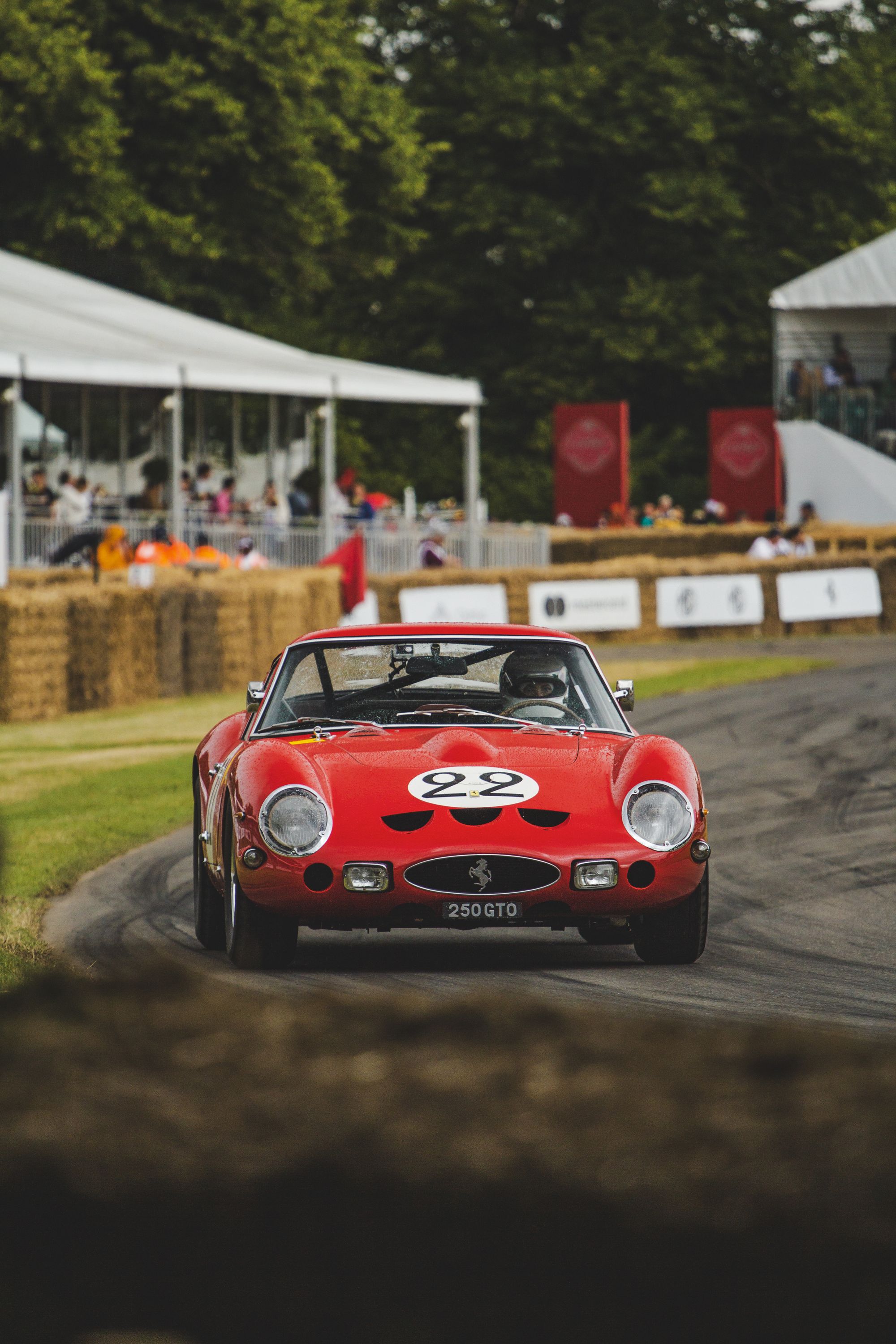 A Ferrari 250 GTO in action at a festival directly illustrates one of the marquee cars in Mason