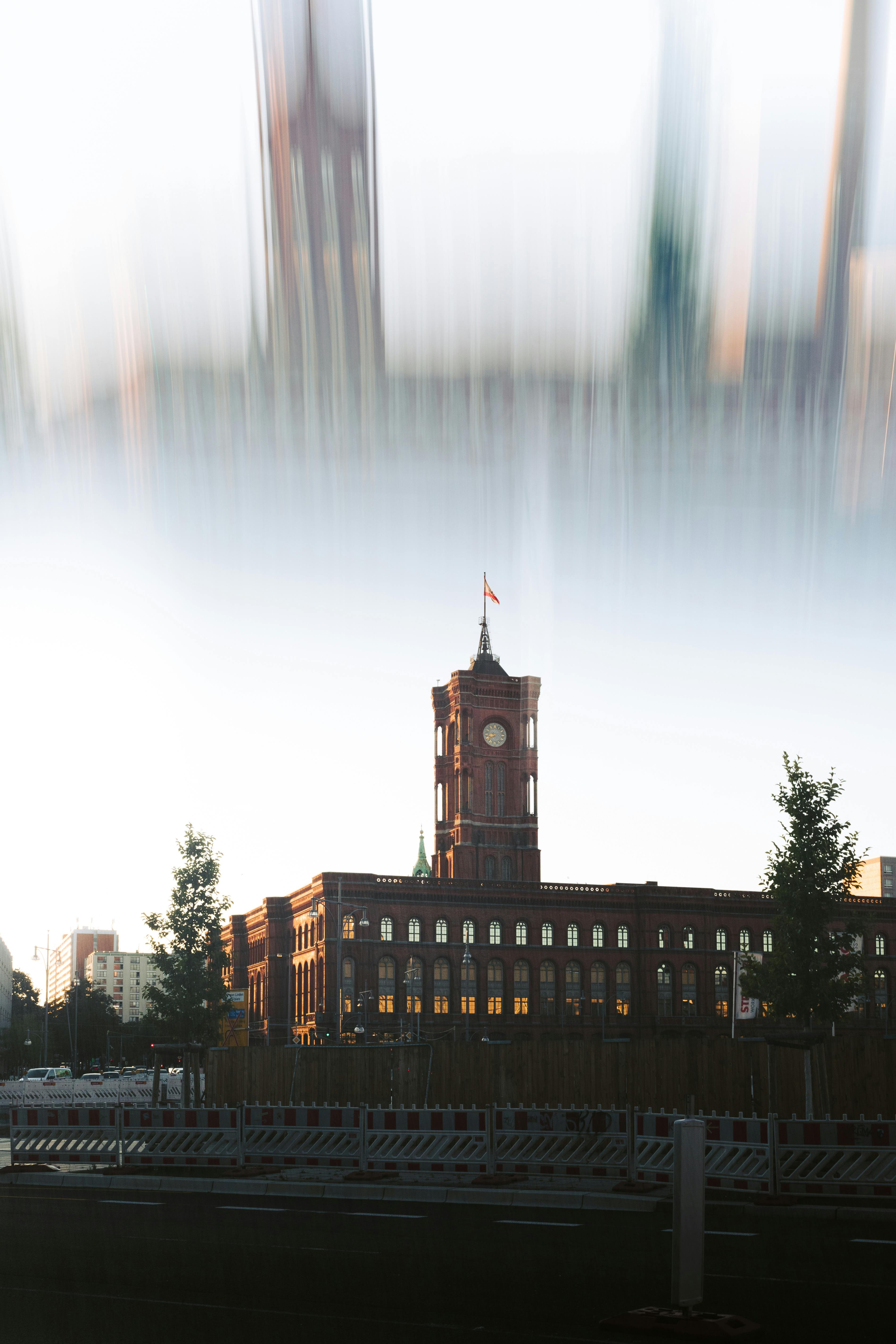 Rotes Rathaus in Berlin captured with a unique multi-exposure technique during the golden hour.