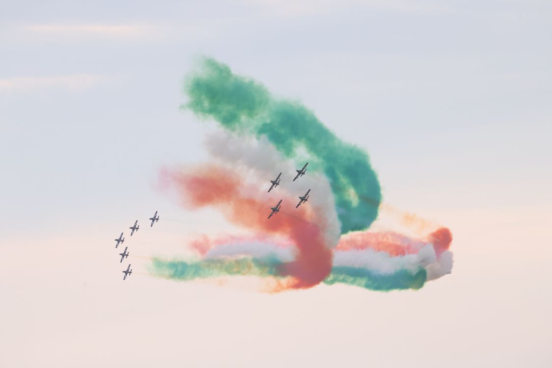 Smoke Flying A group of planes flying in formation with colorful smoke · Free Stock ...