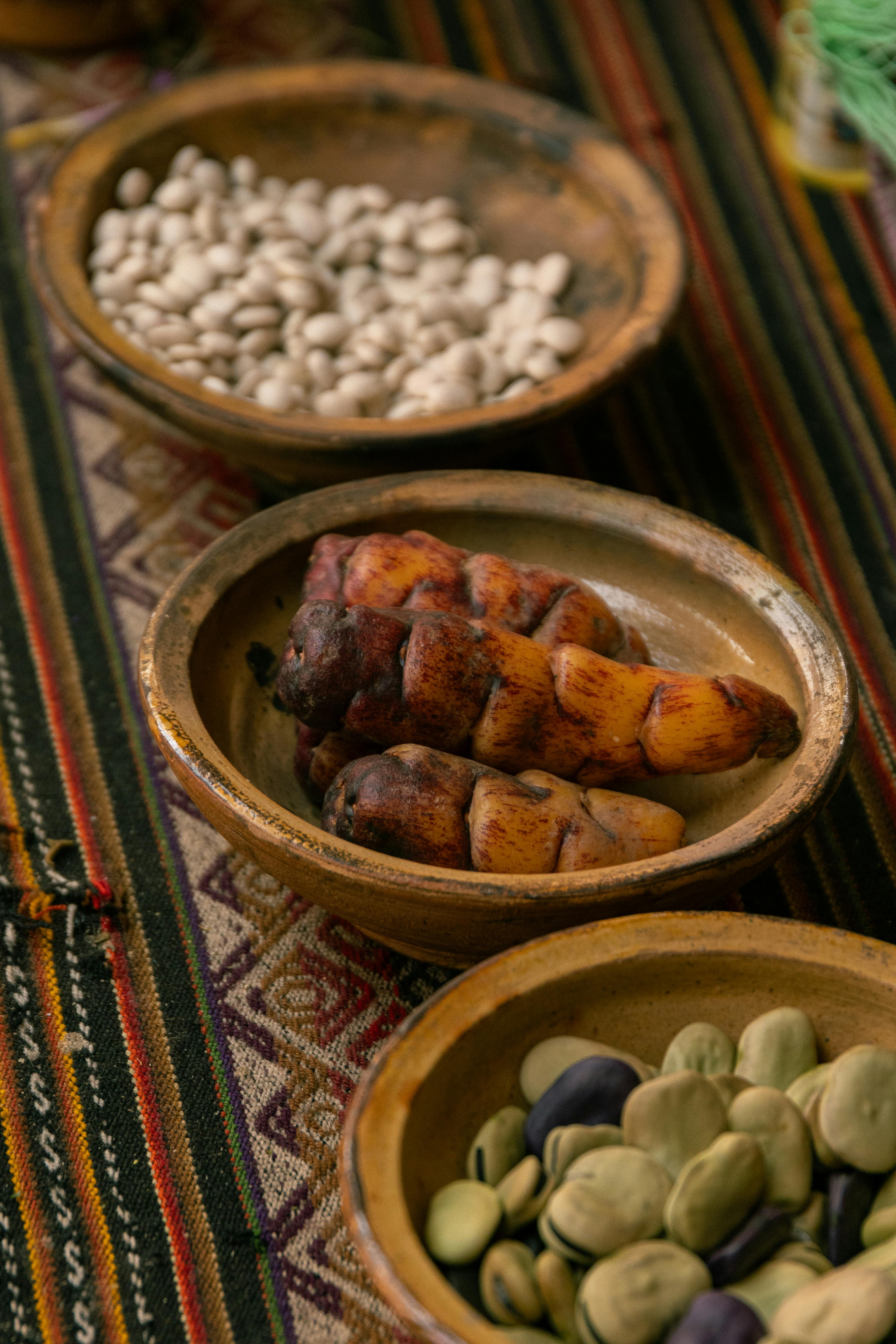 Wooden Plates with Food on Table