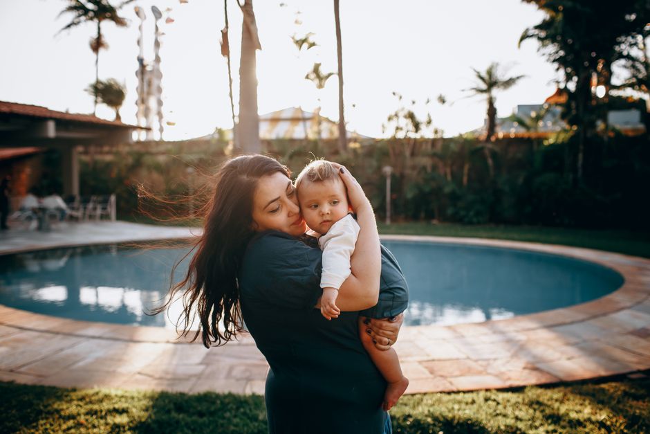 calm mother comforting child