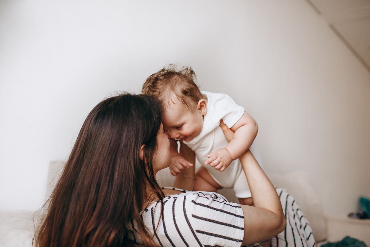 Mother and baby sharing a quiet moment at home
