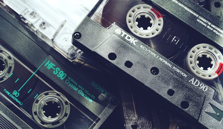 Black Audio Tapes In Close-Up View