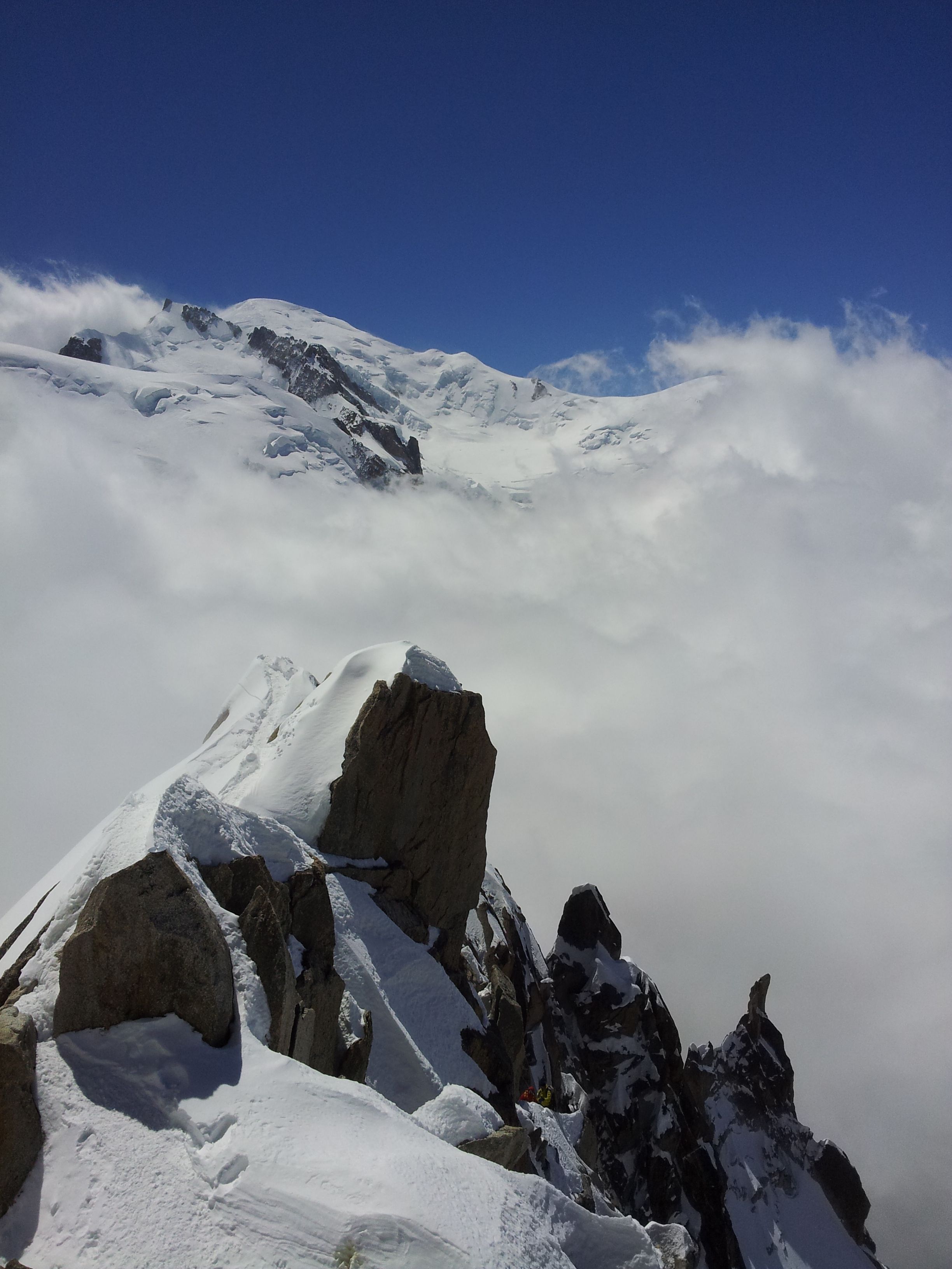 A breathtaking view of the snow-covered mountain peaks in Chamonix, France.