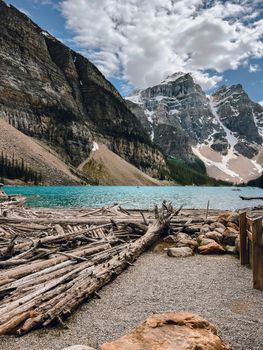 Stunning view of Moraine Lake with the Rocky Mountains in Banff National Park, Canada.