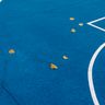 Fallen yellow leaves scattered across the white lines of an empty blue outdoor basketball court.