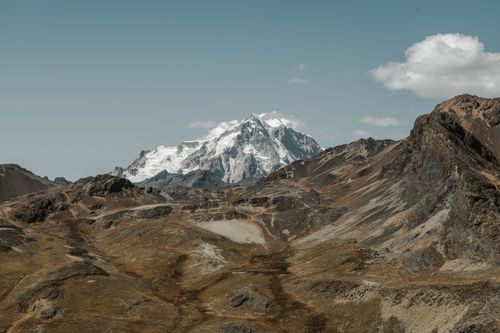 Free Breathtaking view of Condoriri mountain range with snowy peaks in Bolivia under a blue sky. Stock Photo