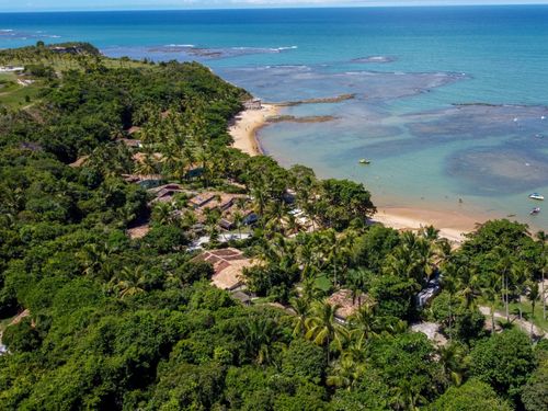 Free Explore the turquoise waters and lush greenery of Curuípe beach, a tropical paradise in Brazil. Stock Photo