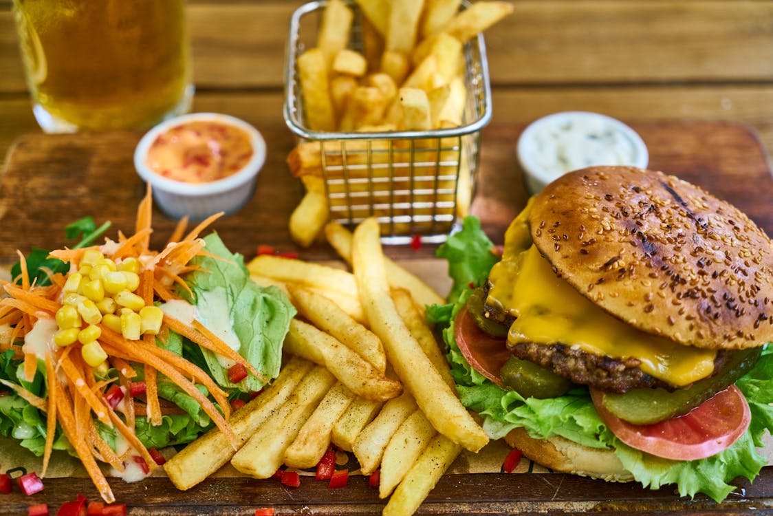 Free Cheeseburger and Fries Stock Photo