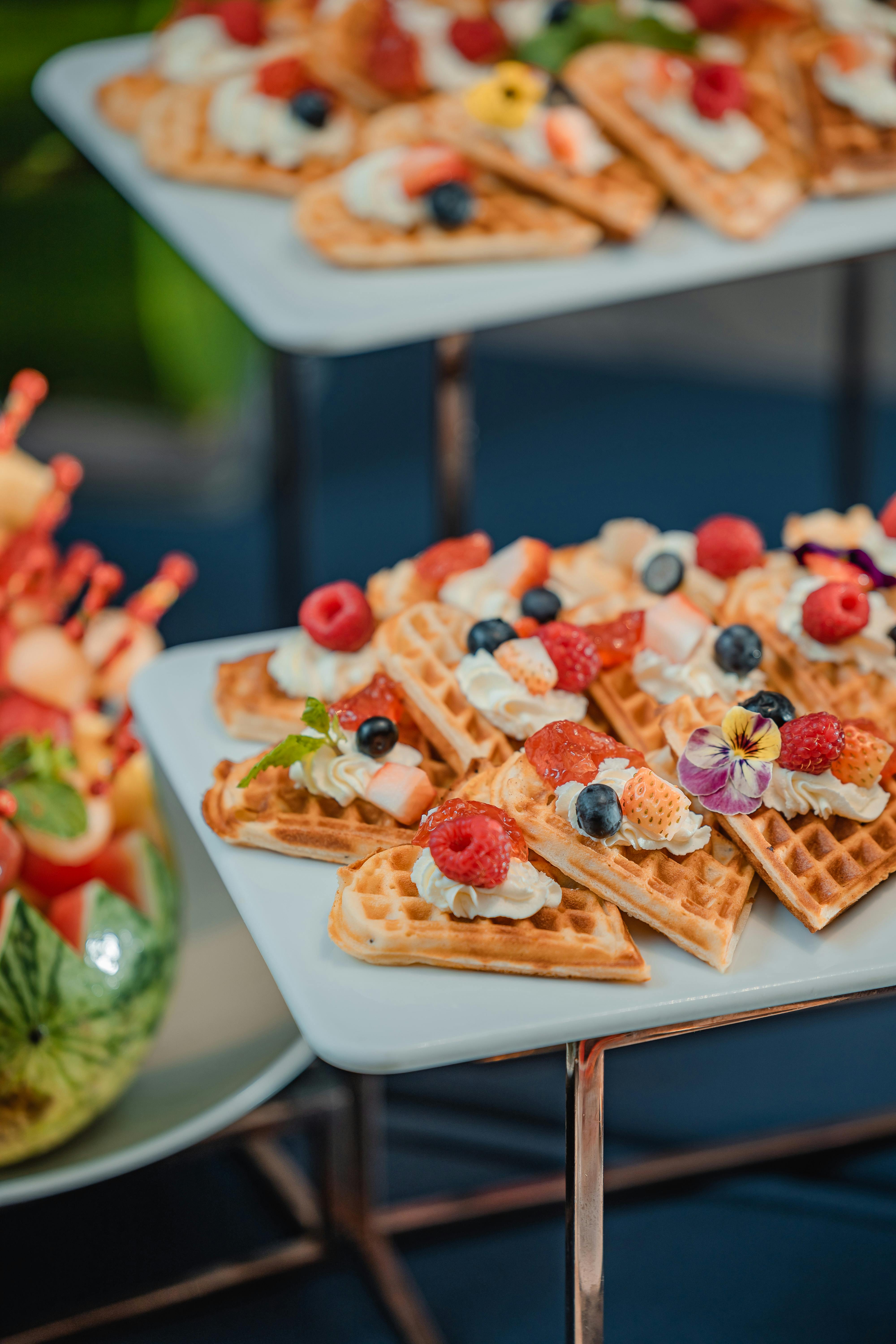 waffles with cream and fruits