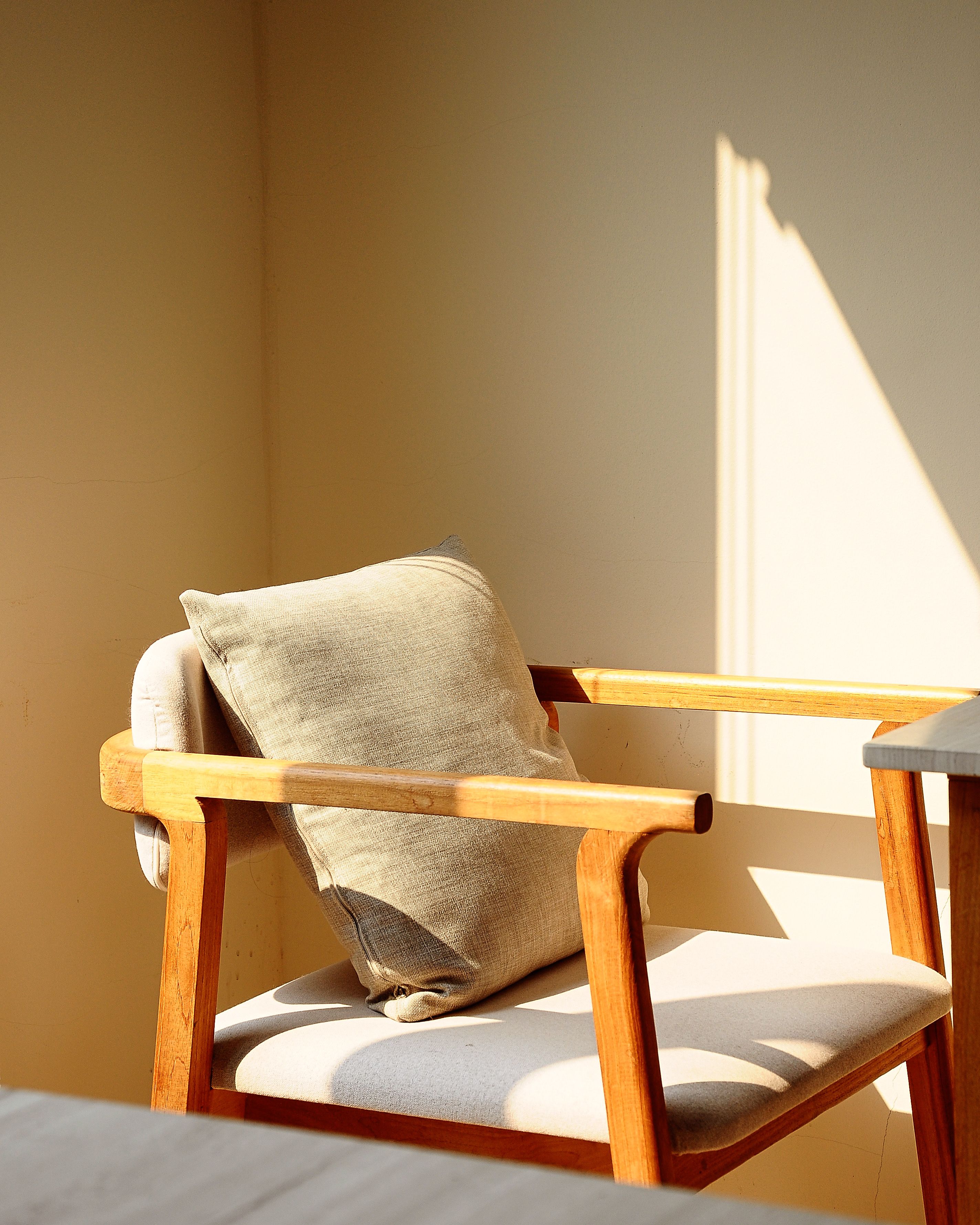 Wooden Chair with Gray Pillow · Free Stock Photo