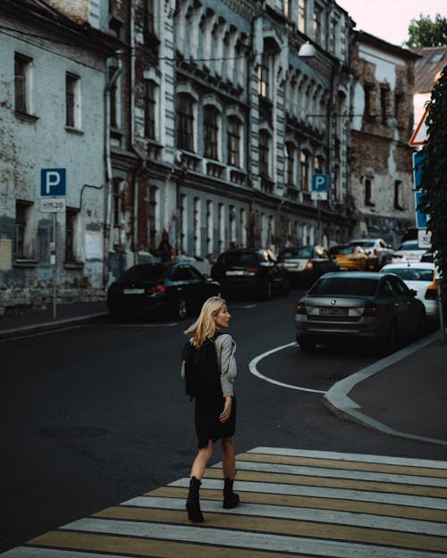 Woman Crossing Pedestrian Lane