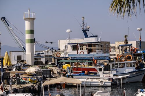 Free Peaceful scene of fishing boats docked at Foça harbor, showcasing maritime life. Stock Photo