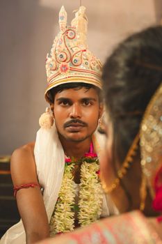 Colorful Indian wedding ceremony featuring the groom in traditional attire. Captivating and cultural celebration.