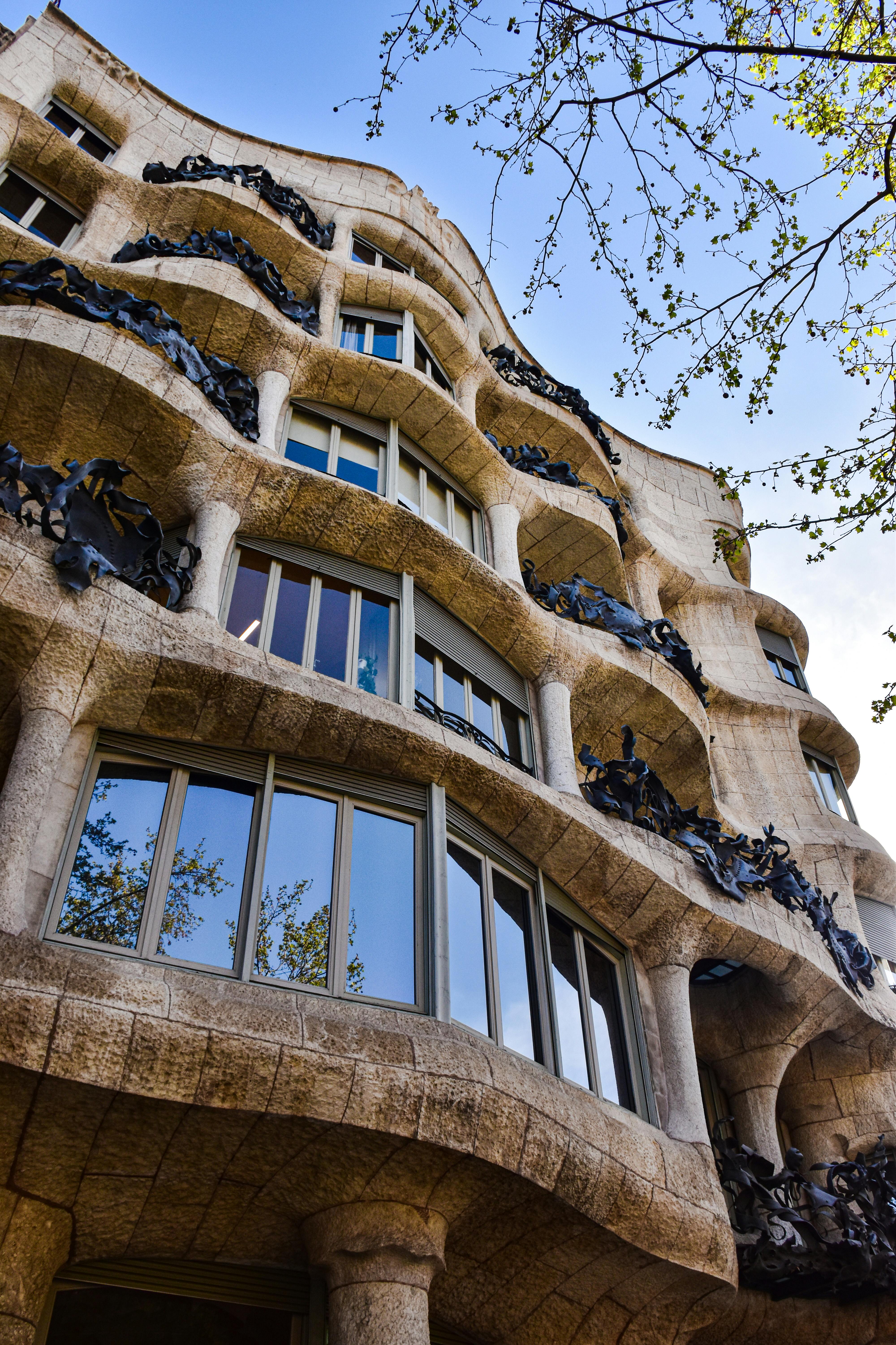 the facade of a building with many windows