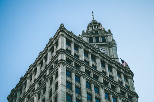 Low Angle Shot of the Wrigley Building, Chicago, Illinois, United States