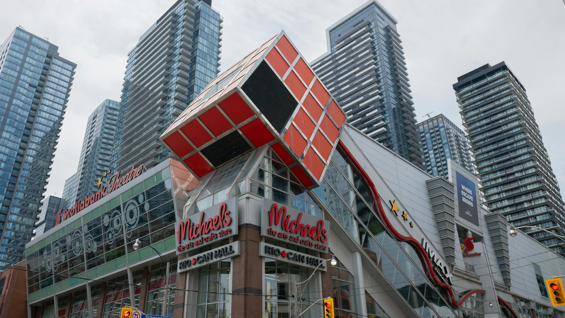 View of the Scotiabank Theatre Toronto and Skyscrapers in Toronot, Ontario, Canada