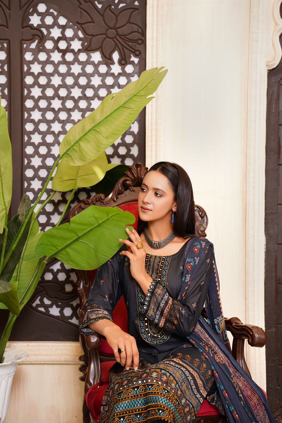 Embroidered Karandi 3 Piece Suit, detail view