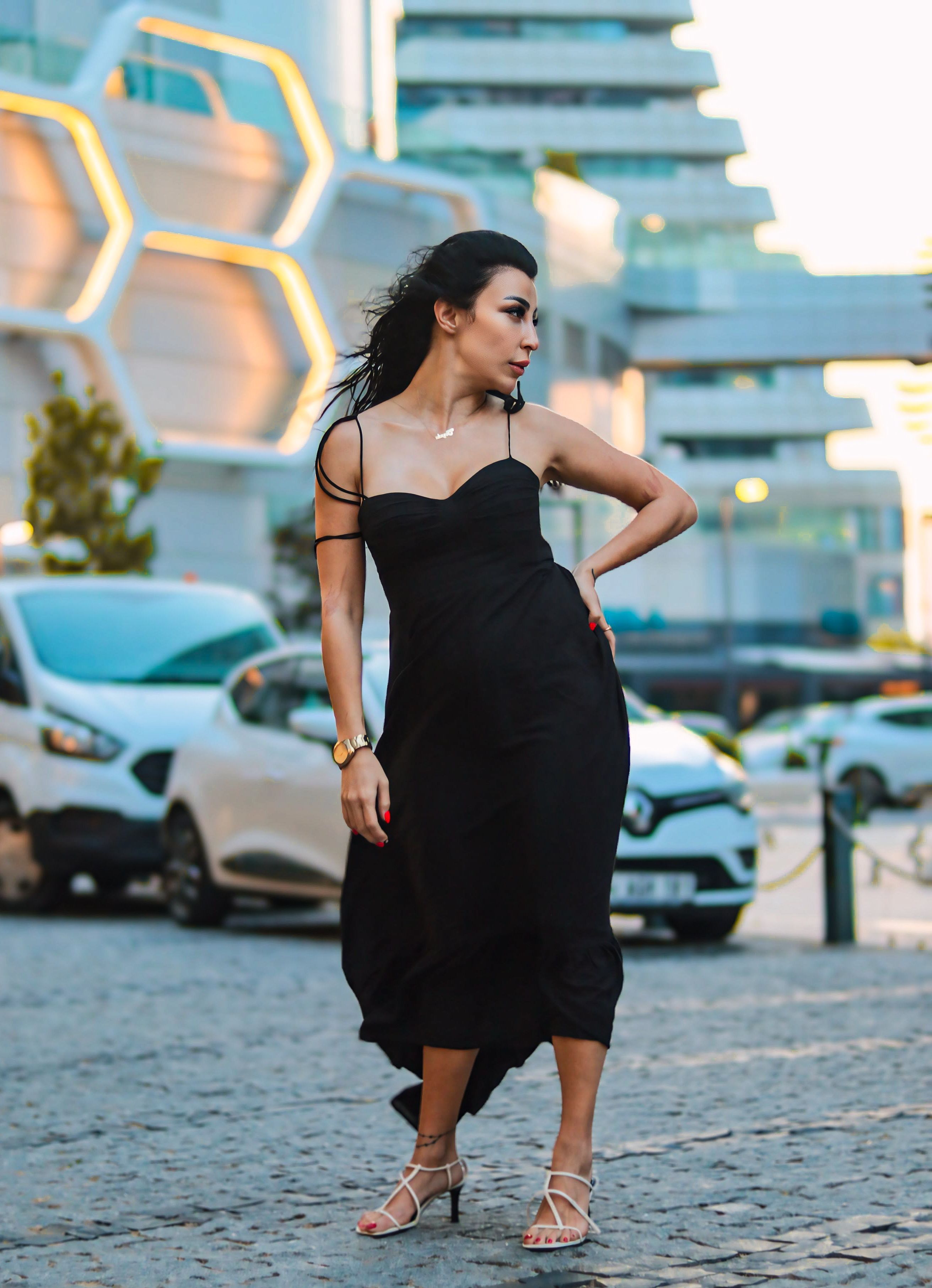 lady dressed in black walking Brunette Woman Dress Posing on Street · Free Stock Photo Tea