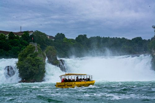 Free A thrilling boat ride at the stunning Rhine Falls in Switzerland. Stock Photo