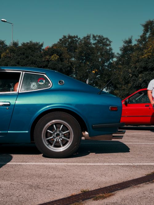 Free Classic blue car at an outdoor vintage show in Bratislava, Slovakia. Stock Photo