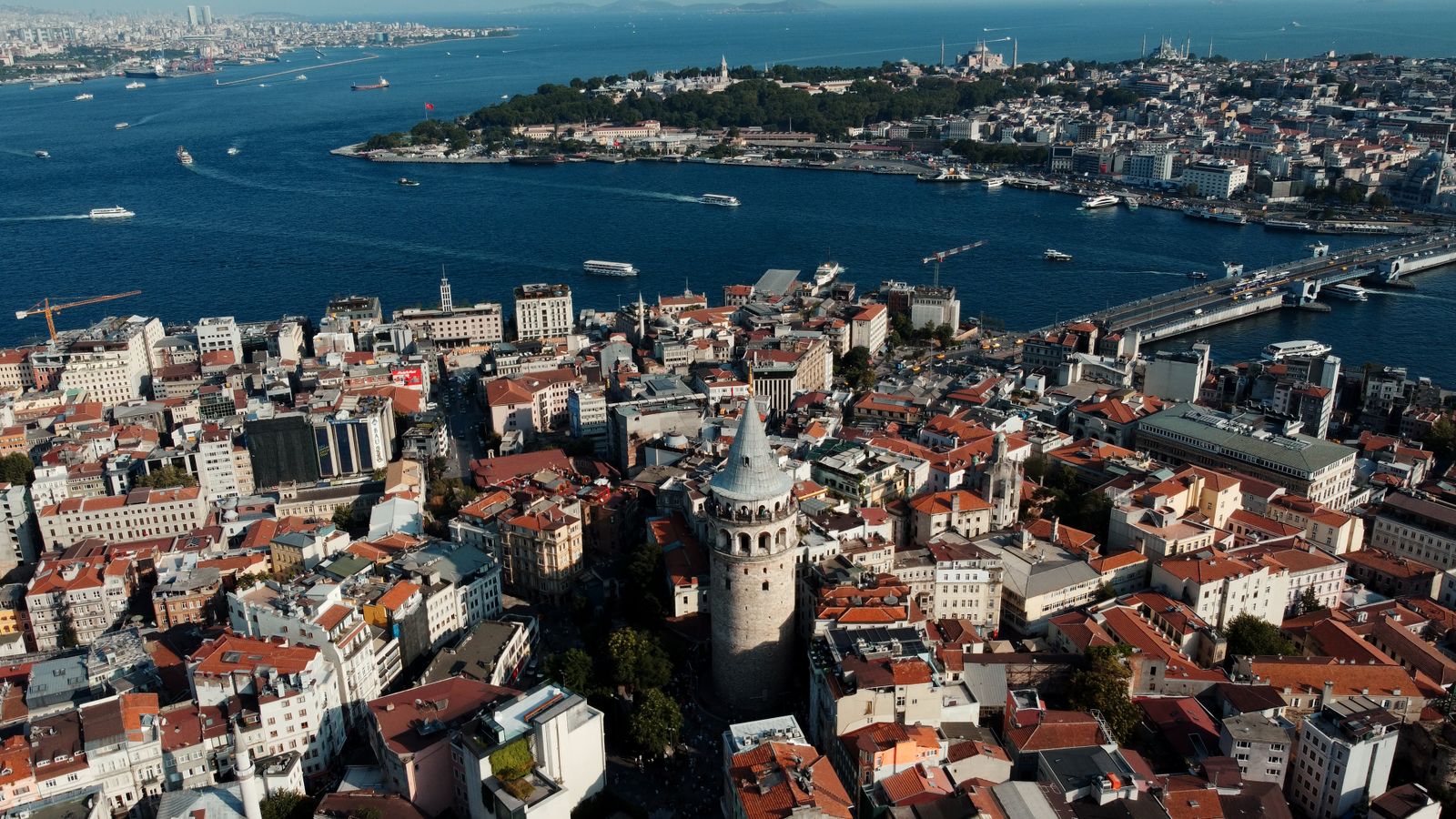 Istanbul aerial Golden Horn Galata Tower Bosphorus skyline