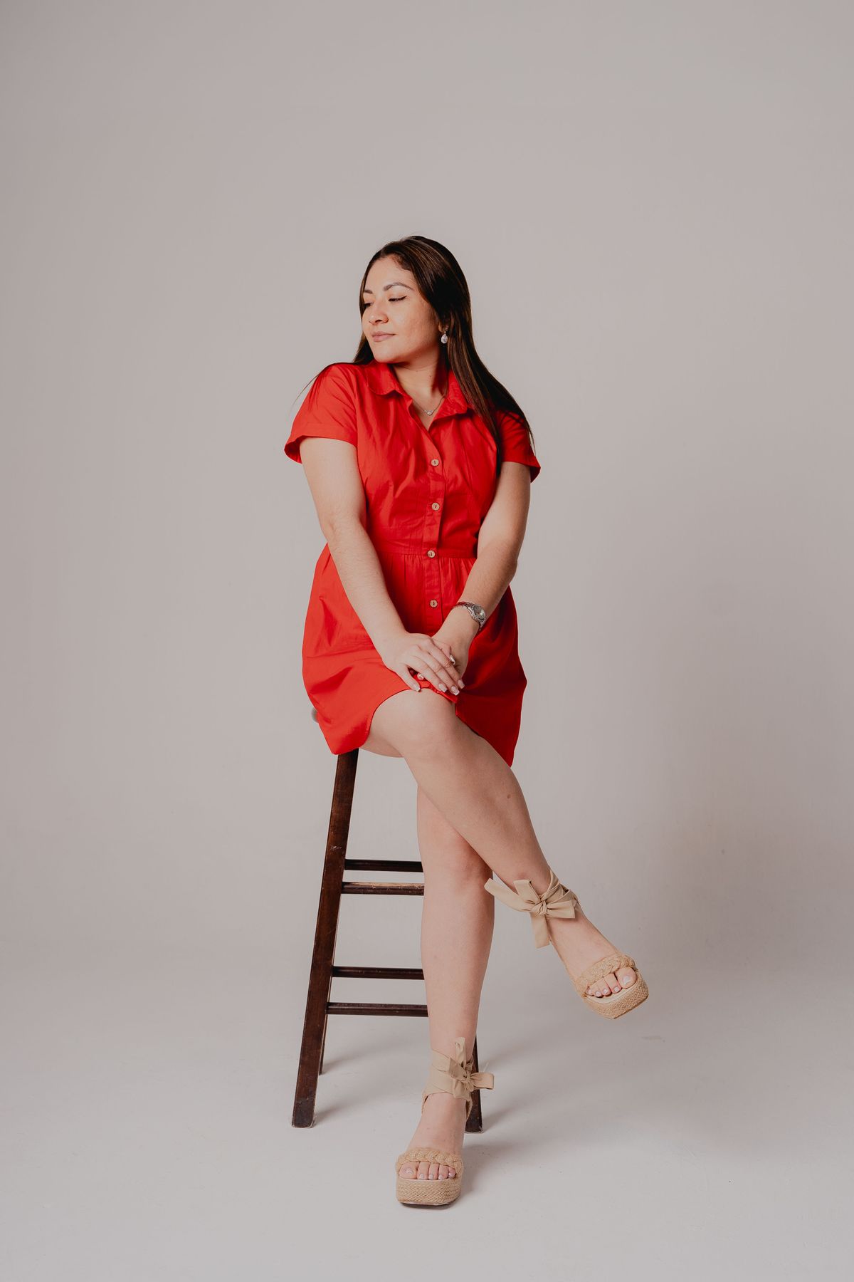 Elegant Woman in Red Dress Sitting on Chair · Free Stock Photo