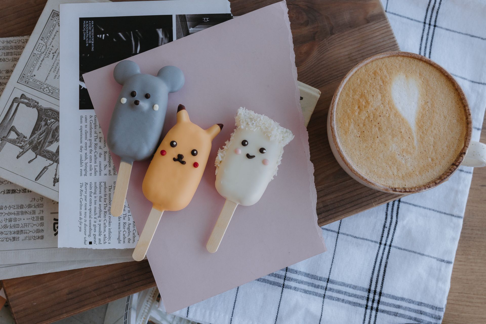 Cartoon Characters Design of Ice Creams near Coffee