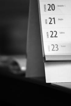Free stock photo of black-and-white, desk, date, blur