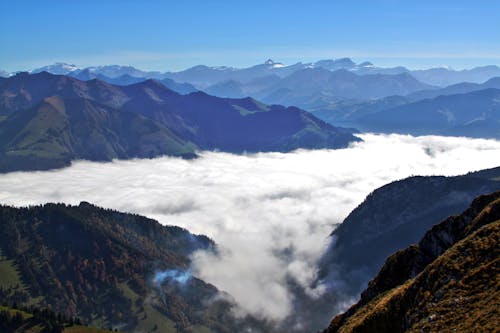無料 霧の山の航空写真 写真素材