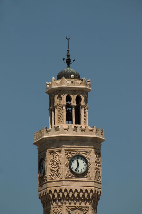 Free Ornate Izmir Clock Tower under a clear blue sky, capturing historical elegance. Stock Photo