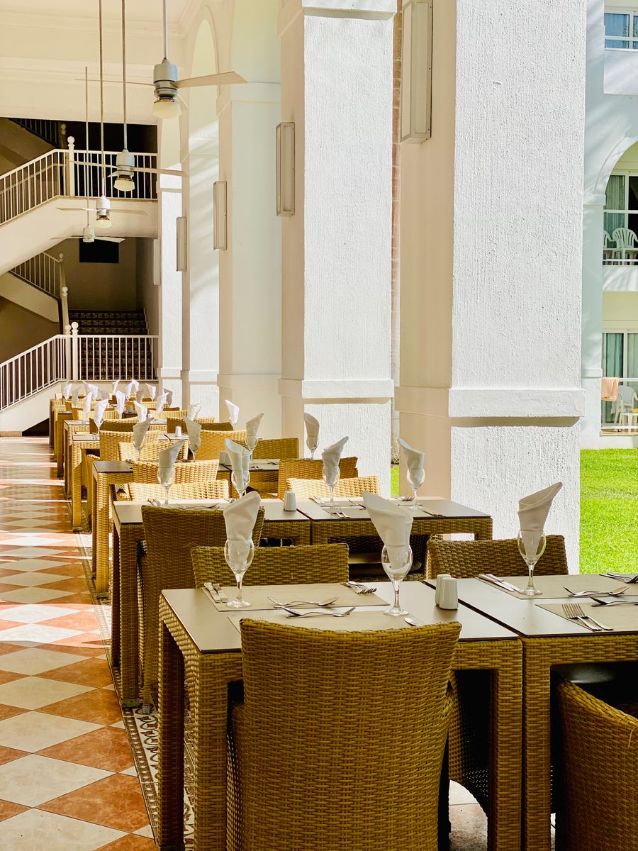 Outdoor patio dining at a boutique hotel