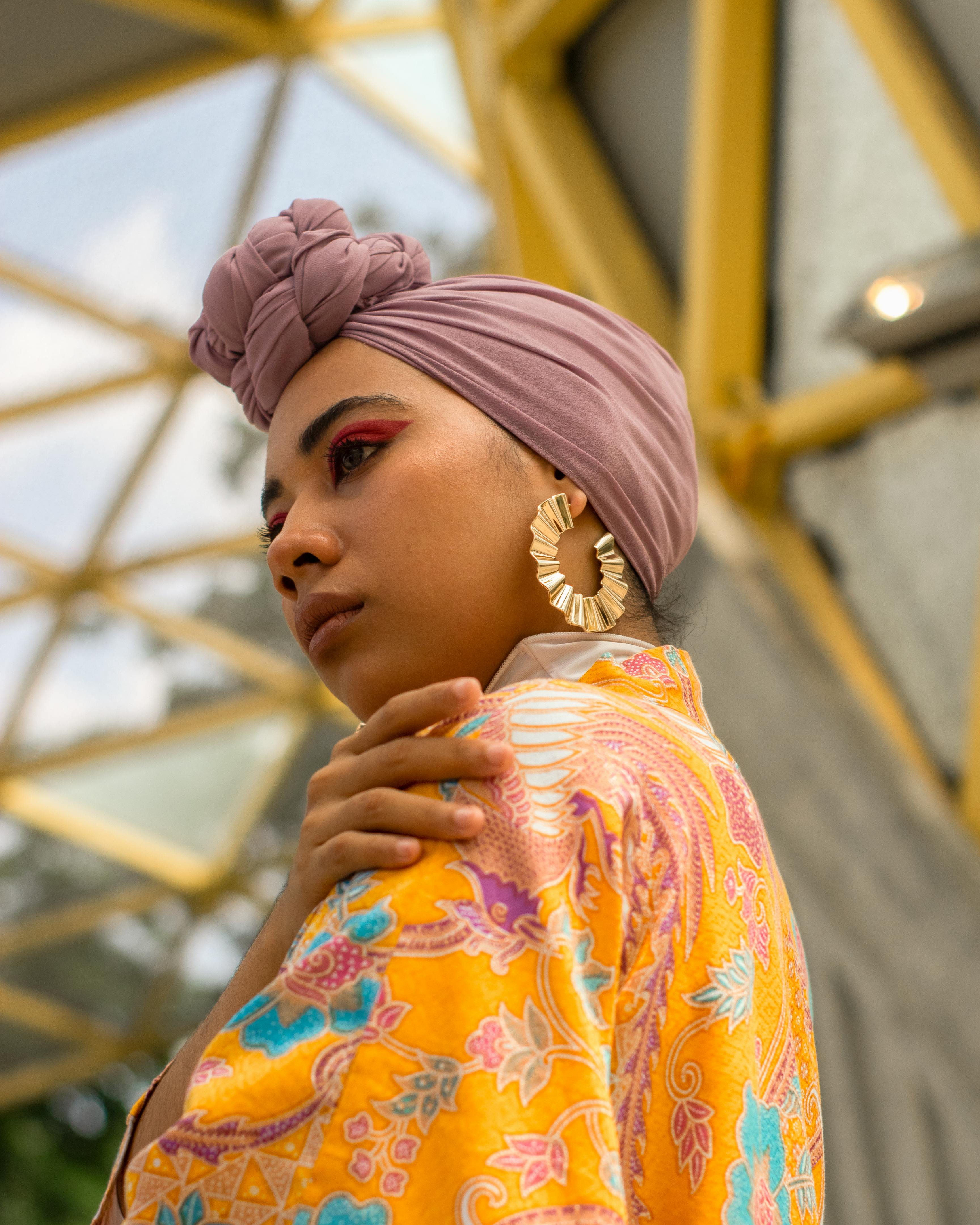  Woman  Wearing Purple Headscarf   Free Stock Photo