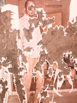 一张复古照片中的男子，显示出明显的剥落损伤和纹理