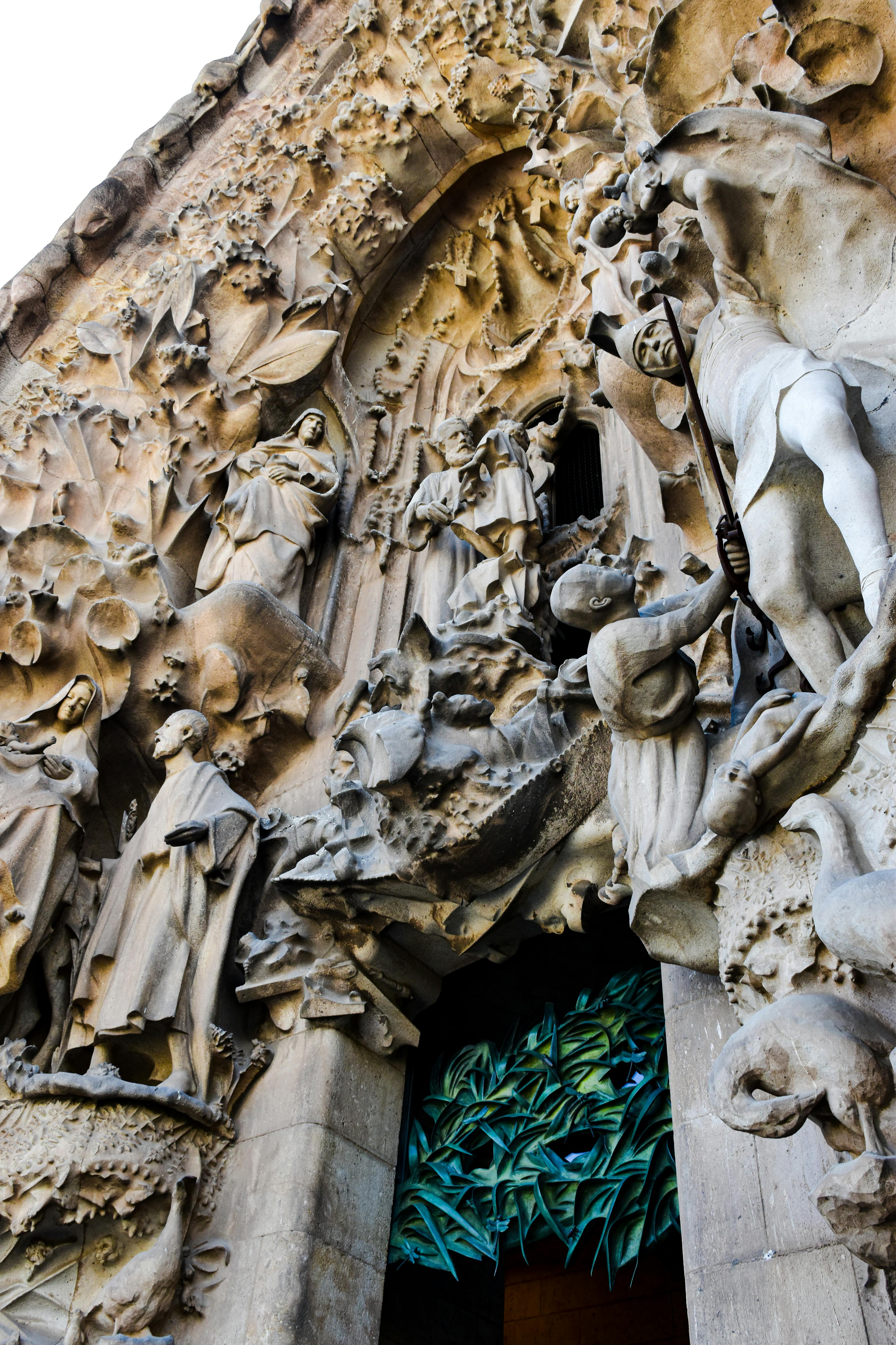 the entrance to the sagrada familia in barcelona spain