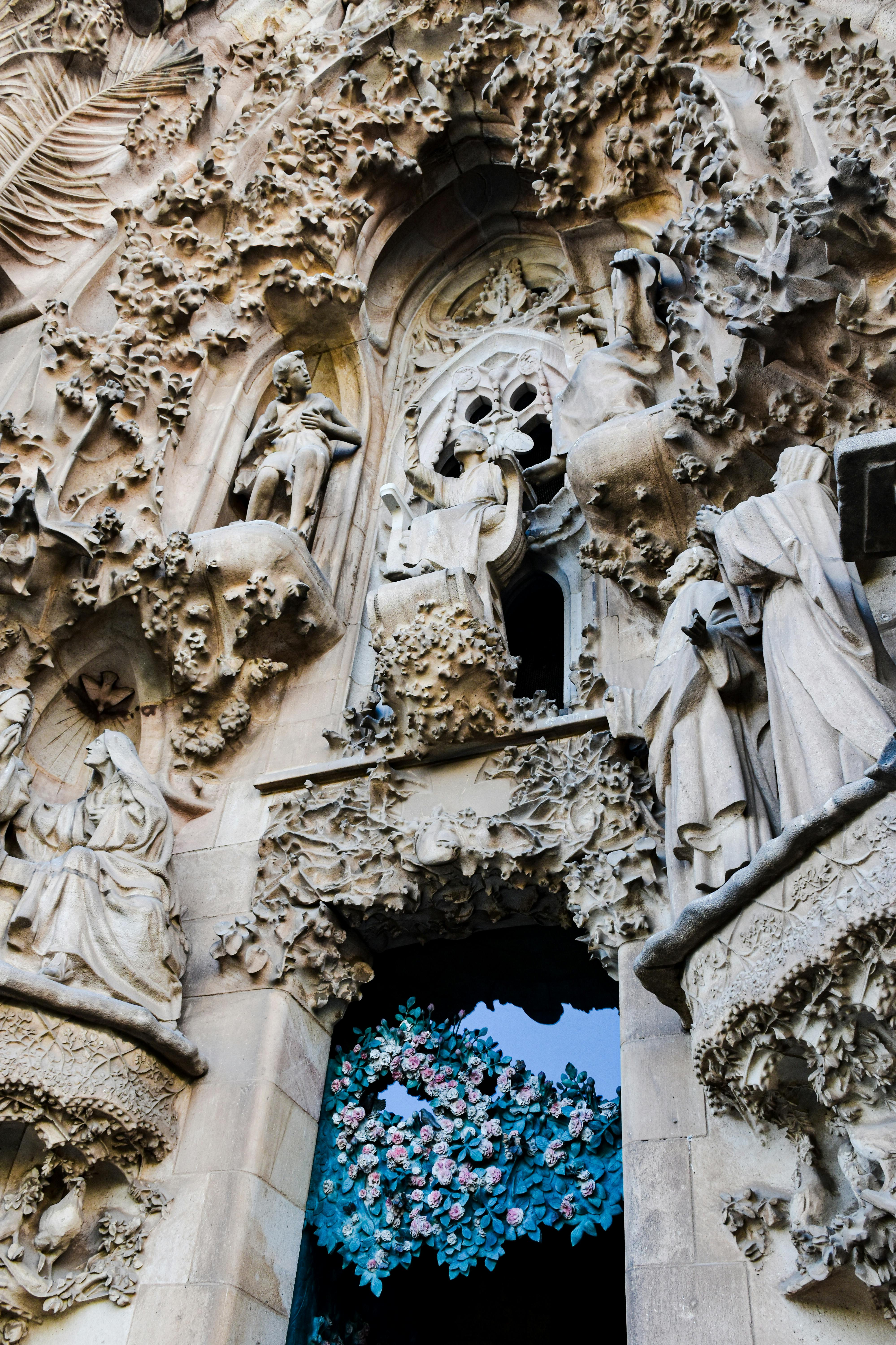 the entrance to the sagrada familia in barcelona spain