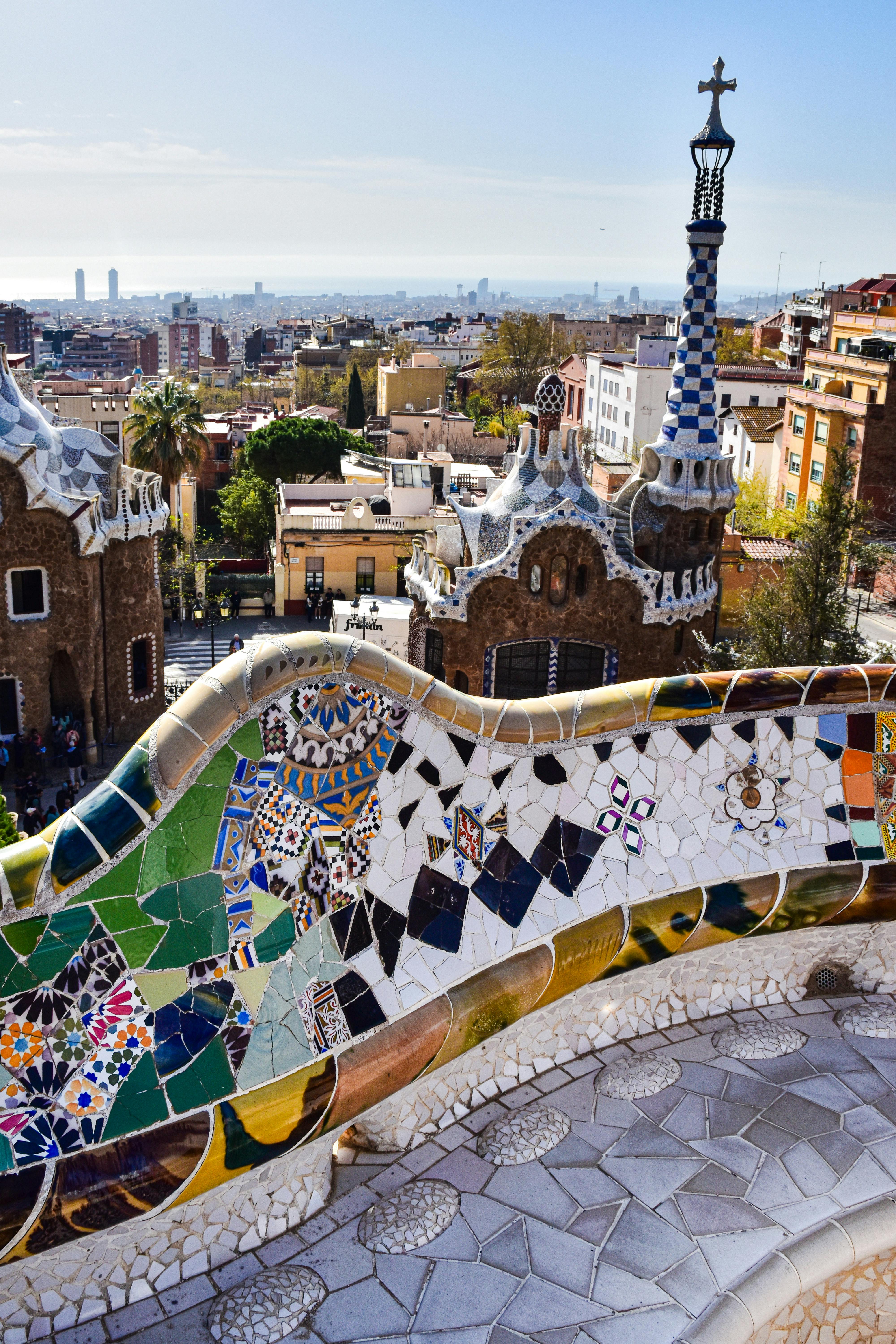 the view from the top of the park guell in barcelona