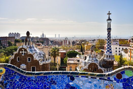 A stunning cityscape of Barcelona from Park Güell, capturing unique architecture and vibrant urban life.