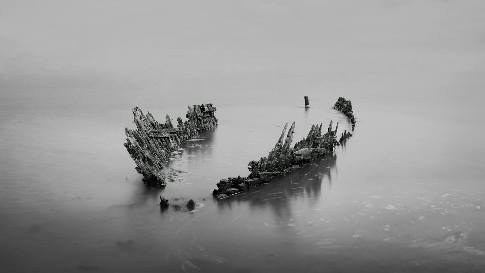 Black and White Photo of a Shipwreck