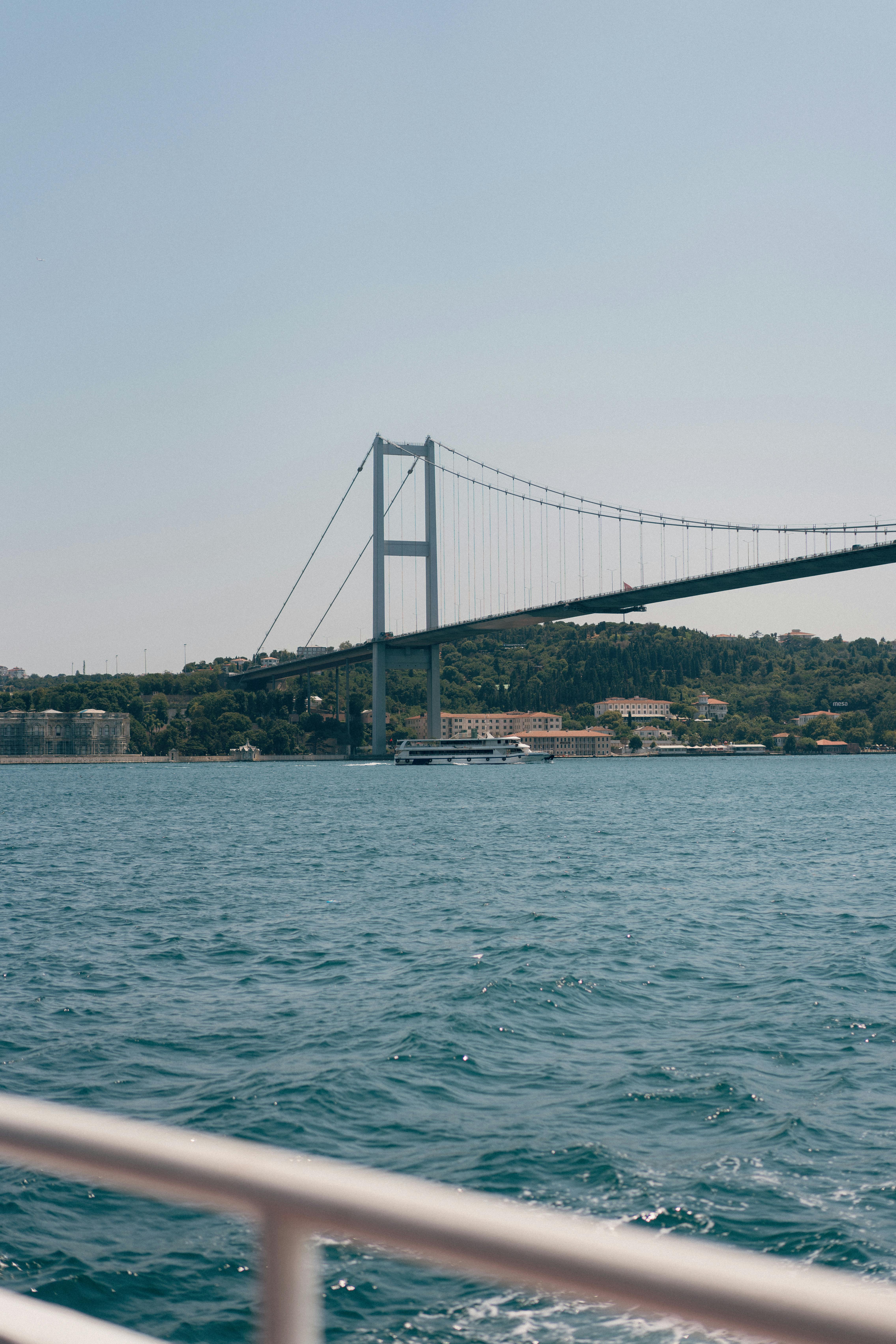 a view of the bridge from a boat