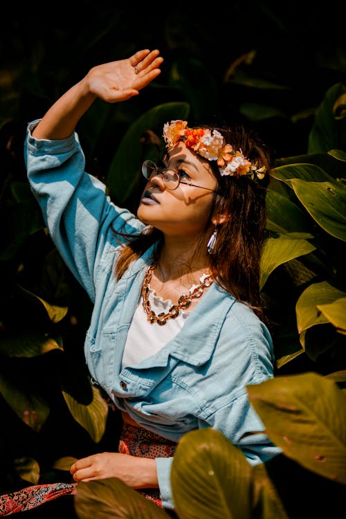 Woman Wearing Floral Headdress