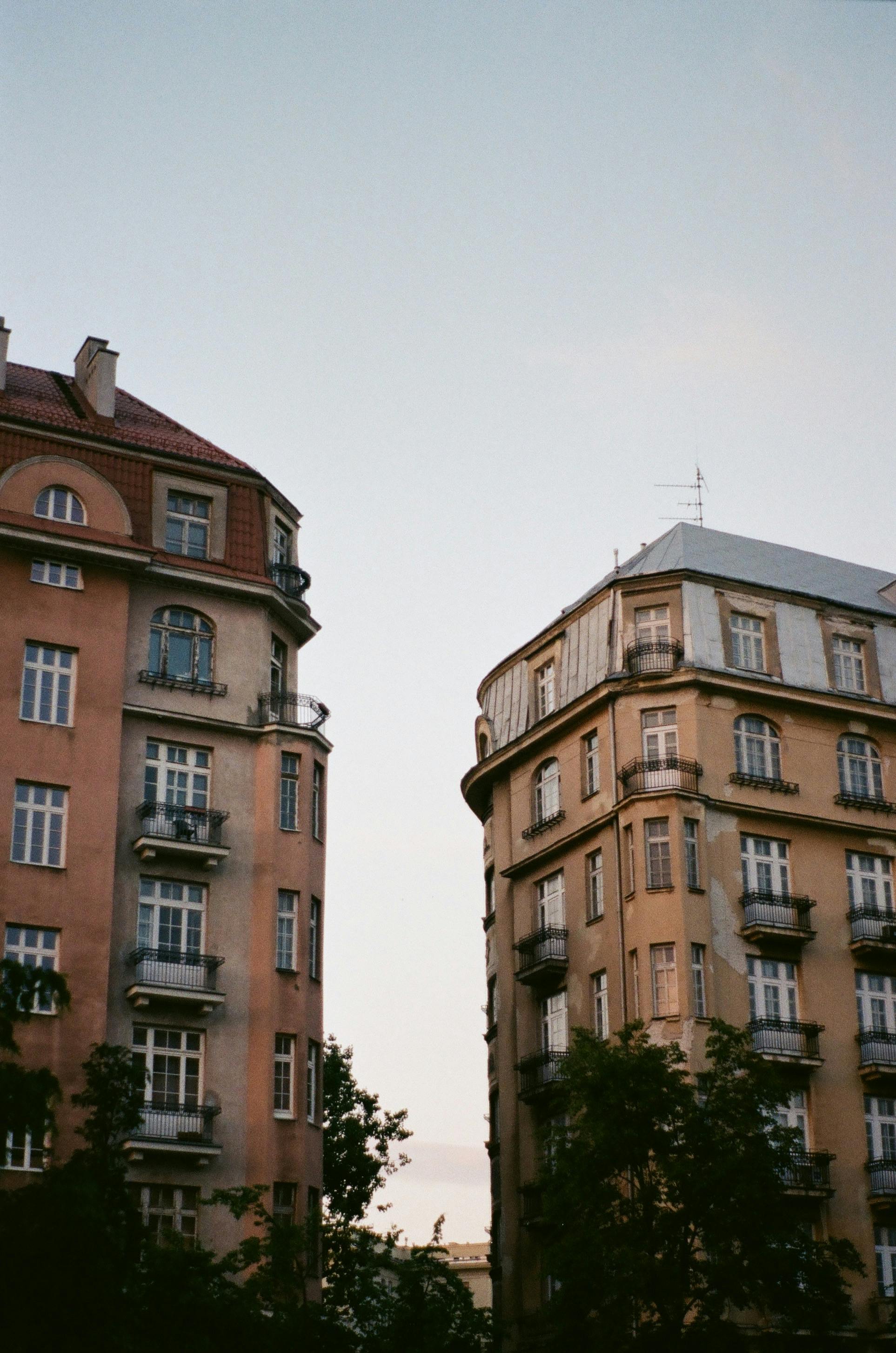 Charming historic buildings in Warsaw, Poland at dusk. Perfect for travel and architecture content.