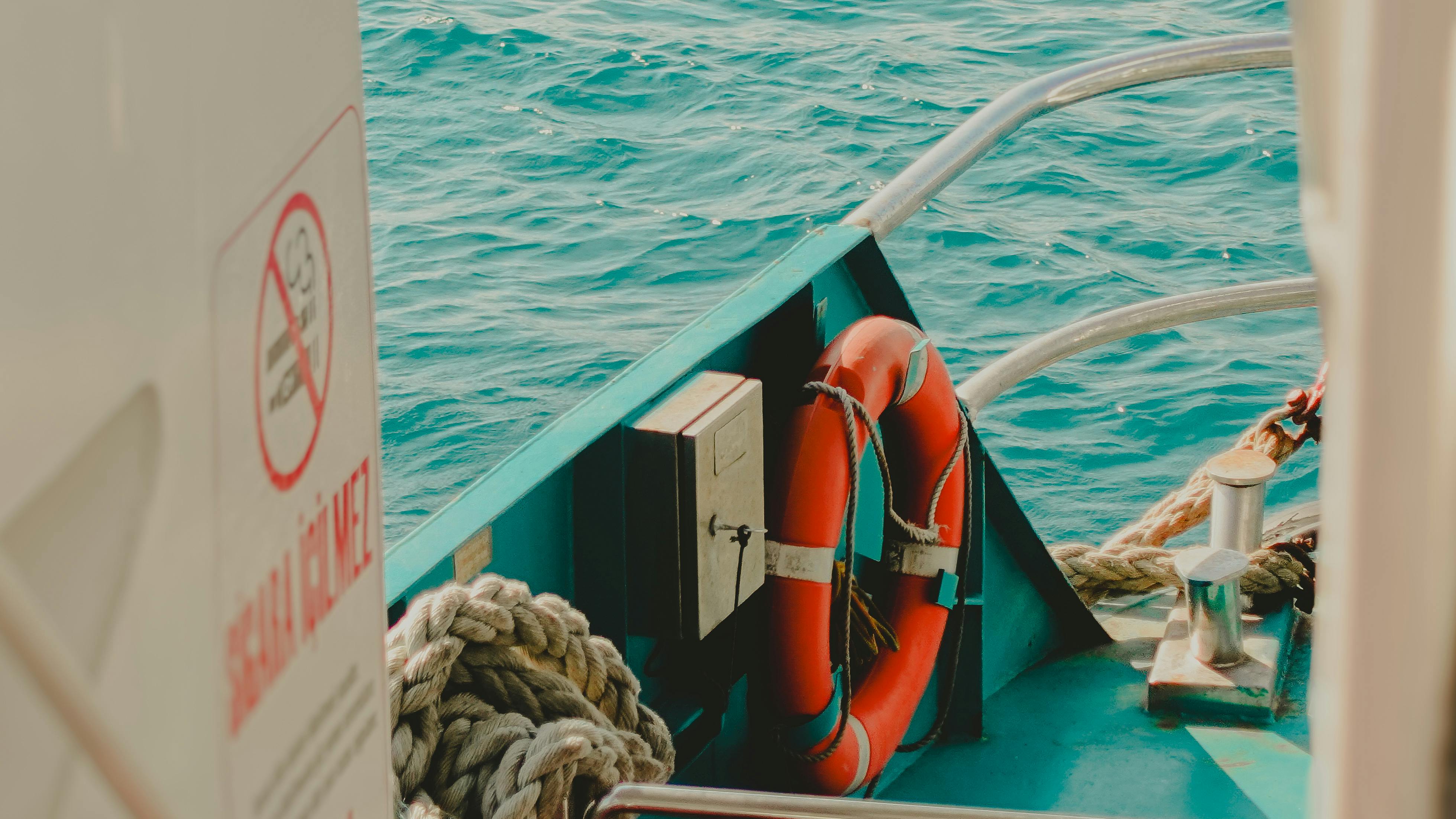 a boat with life preserver and life jacket on it